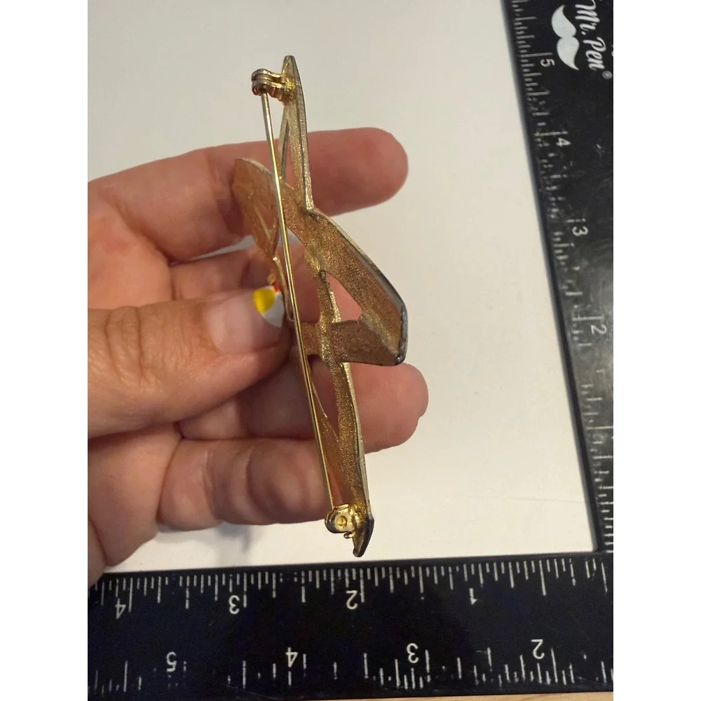 Vintage Two Tone Gold Silver Overlapping Ribbon Star Brooch Large Celestial Pin